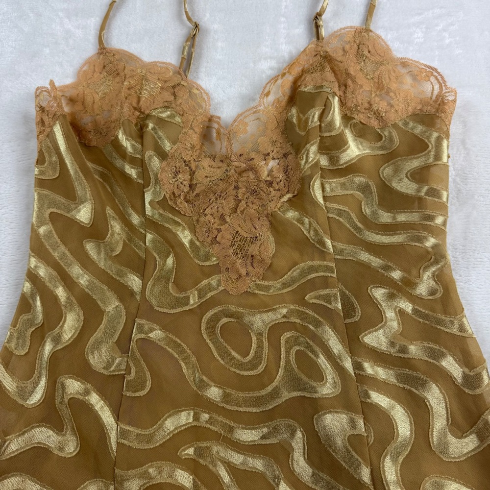 Vtg Victoria's Secret Maxi Slip Dress Womens XS Gold Lace Fairycore Glam Chemise - Picture 2 of 10